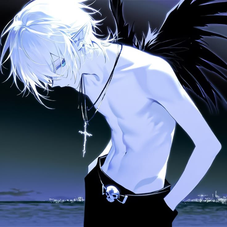 Monochrome winged character artwork